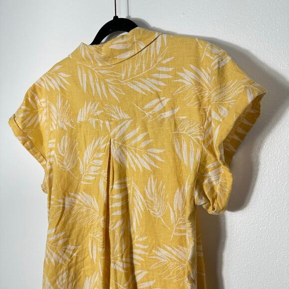 Faherty Dress Hana Linen Palm Sun Sundress Short Sleeve Collared Yellow White M - Picture 10 of 10